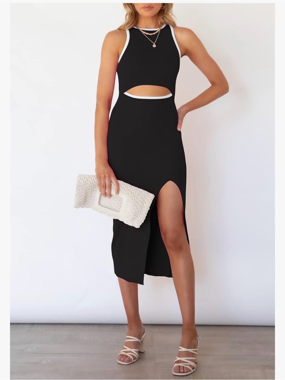Black Cutout Midi Dress with Side Thigh Slit
